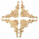 4pcs 8*8cm Wood Carved Corner Onlay Applique Door Cabinet Rose Unpainted Eu
