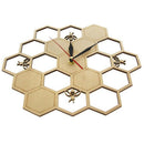 Cut Wood Clock Honey Bee on Honey Comb Hexagon Nature Watch Wall Clock Geom