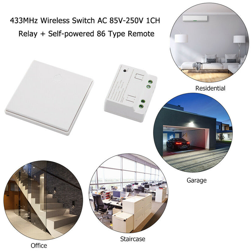 433MHz Switch AC 85-250V 1 Channel Relay Receiver + Self- 86 Type Remote