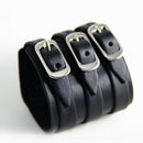 Punk Black 3 Row Buckle Leather Men Bracelet-Bangle Wristband Cuff FASHION Hot