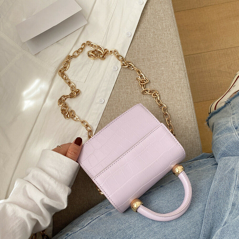 Women Mini Shoulder Bag Alligator PU Tote Chain Crossbody Pouch (Purple)