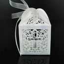 10x Cross Hollow Wedding Party Paper Favor Candy Boxes With Ribbon LJ
