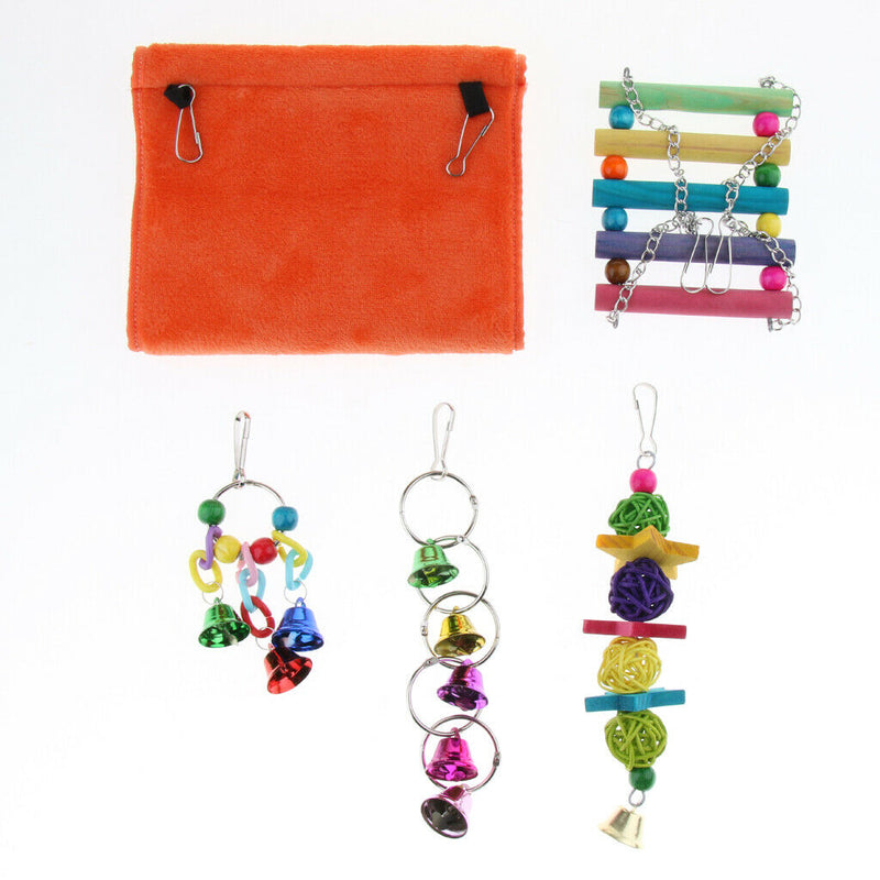 5pcs Bird Toys Hammock Rattan Balls Bells Perches Swing for Cage Decoration