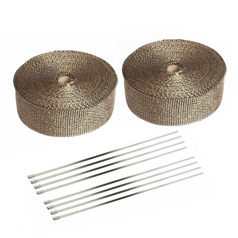 2x Exhaust Manifolds Titanium Heat Wrap Tape Thermal Automobile Refitting+straps