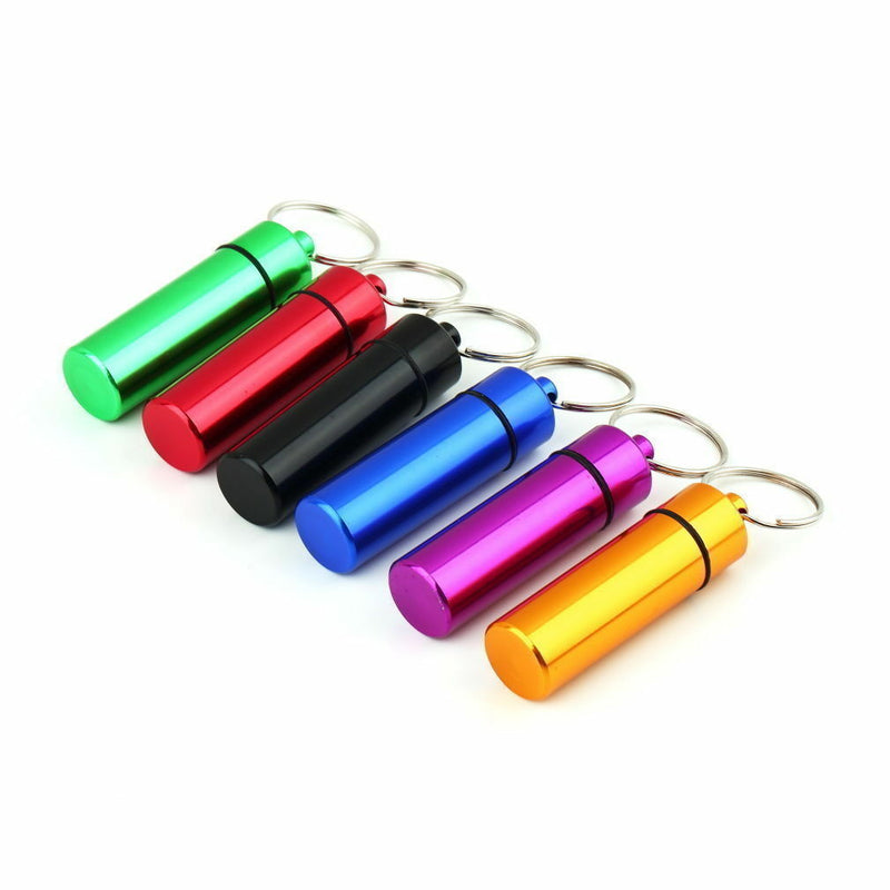 Medicine Bottle Keychain Case Container Waterproof Holder Aluminum Drug Box Case