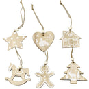 6pcs Hemp Rope Wooden Christmas Pendent Xmas Tree Hanging Ornaments Party Decor
