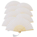 8Pcs Folding Fan White Silk Bamboo Handheld Folded Fan Bridal Dancing Props