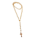 Women Mens Hip Jesus Cross Pendant Faux Pearls 10mm Rosary Beads Necklace