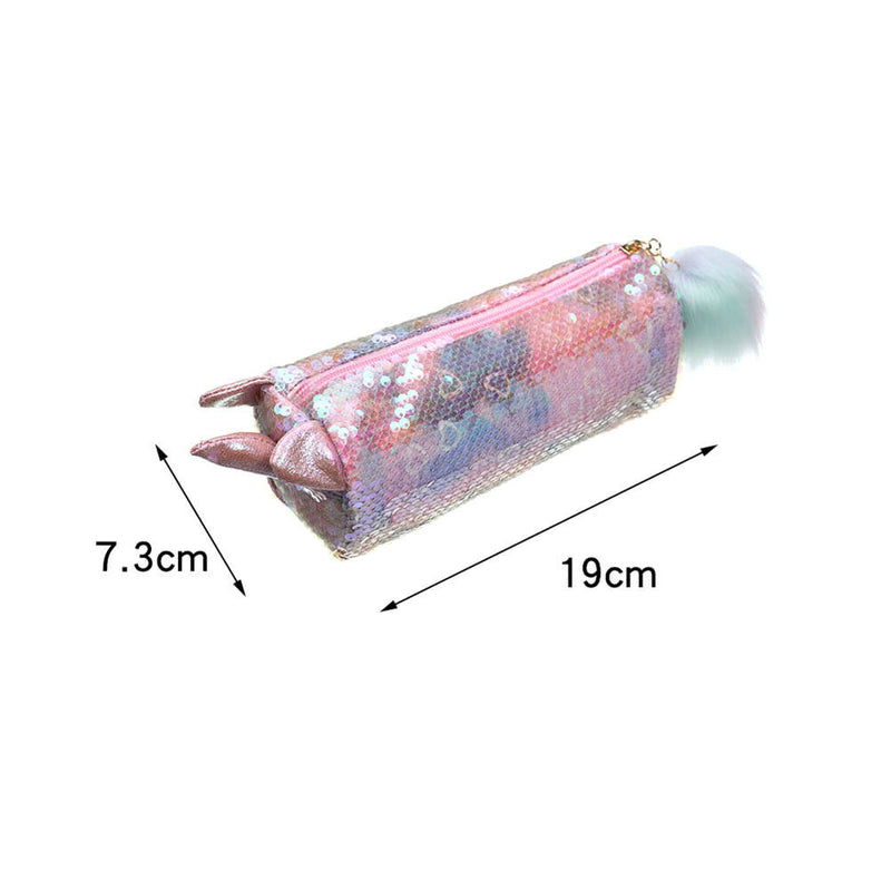 Sequins Cartoon Cosmetic Handbags Student Stationery Pencil Pouch (Pink) A