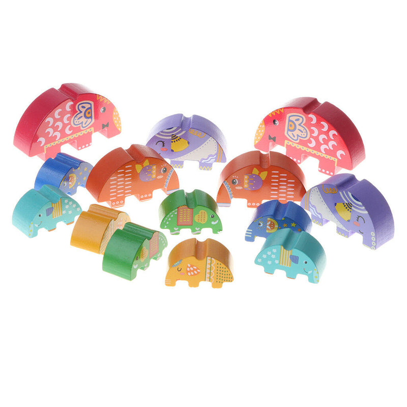 Kid Developmental Wooden Elephant Blocks Stacking Balance Game Play Activity