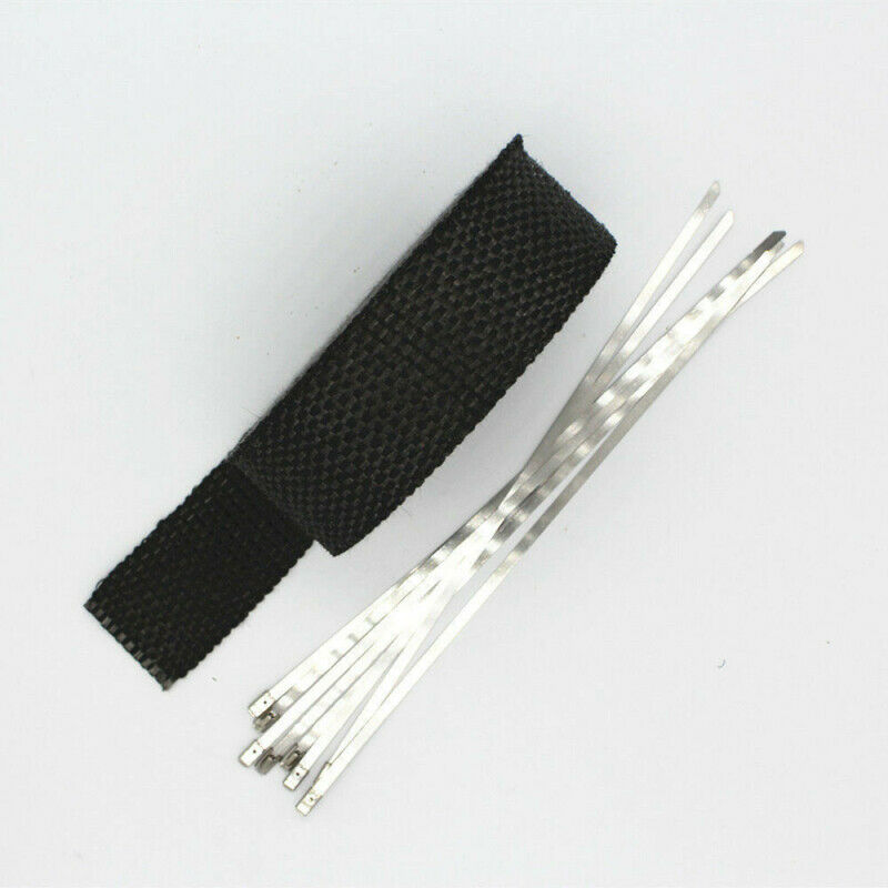 1.5" x 16.5FT Exhaust Header Fiberglass Heat Wrap Tape w/ 4 Steel Ties - Black