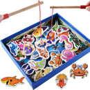 Set Of 34pcs Wooden Fishing Game Fishing Board Rods Children Role Play Game