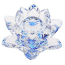 Crystal Lotus Flower Buddhist Ornament Feng Shui Art Glass Paperweight Blue
