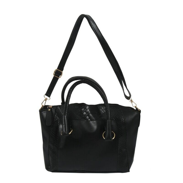 Women's Shoulder Bag in imitation leather Satchel Cross Body Tote Bag (Blac D2S3