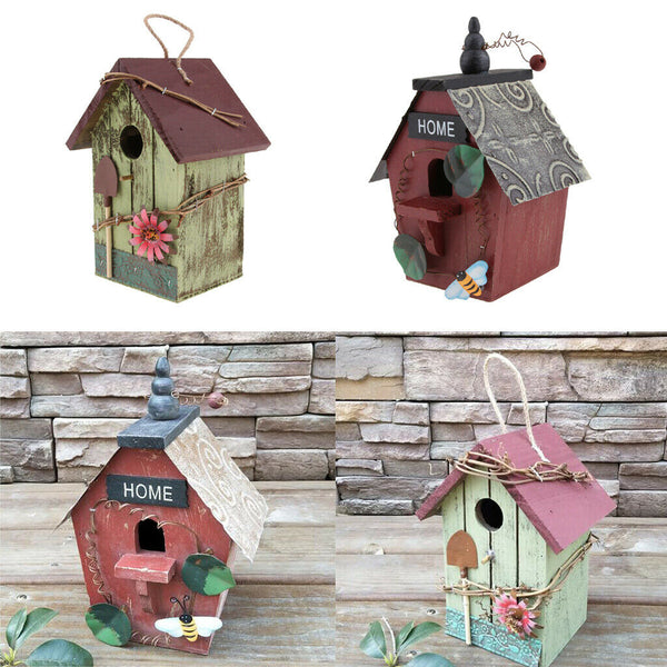 2pcs Wood Bird House, Retro Country Cottages Bird House Hanging Decor