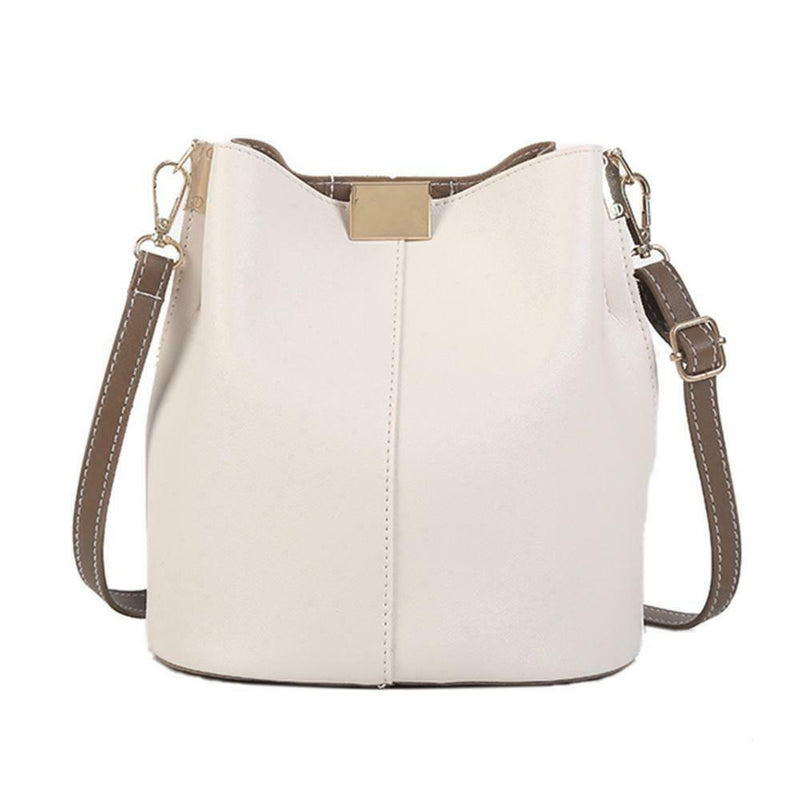 Simple Pure Women Leather Shoulder Bags Casual Messenger Bucket (White)