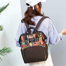 Mummy Maternity Backpack Plant Print Baby Diaper Shoulder Bags (Dark Brown) A