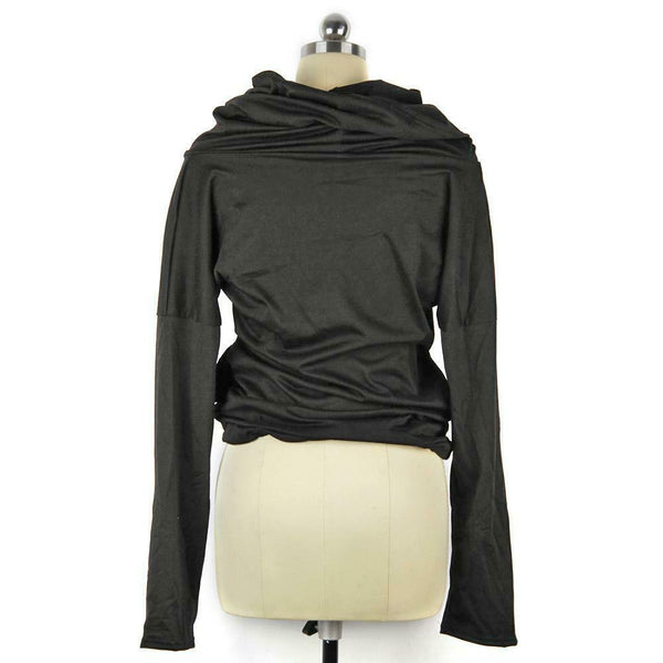 Autumn Pile Collar Letter Print Pullover Women Long Sleeve Tops (Black M)