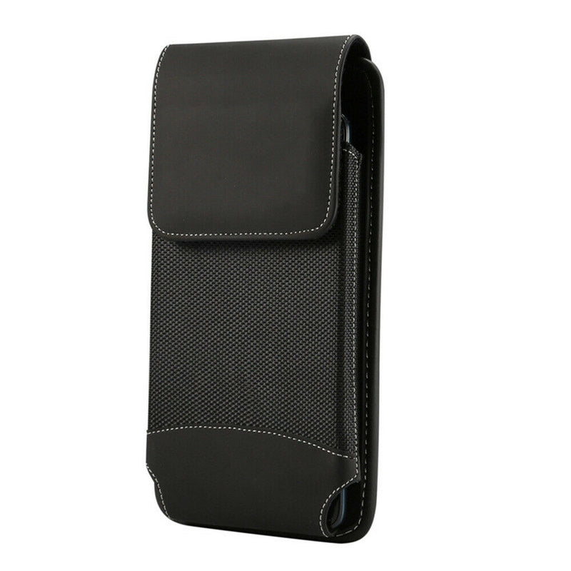 For 5.5 Inch Phone Belt Bag Black Flip Holder Pouch Universal w/ Carabiner Hook