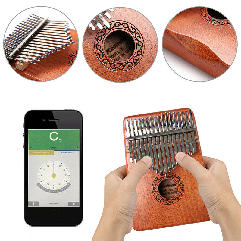 Thumb Finger Piano African Sanza Mbira 17-Key Mahogany Wood Kalimba for Beginner