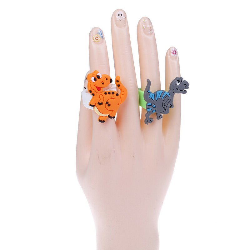 6Pcs Environmental dinosaur ring female PVC ring children's cartoon ringOZ