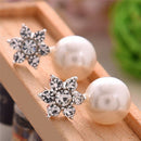 Snowflake Earrings Crystal Rhinestone Pearls Ear Stud Earring Women Jewelry JR