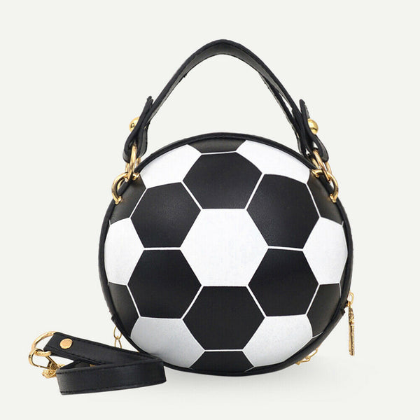 Round Shoulder Bag Women Totes Chain Messenger Handbag (Football Black)