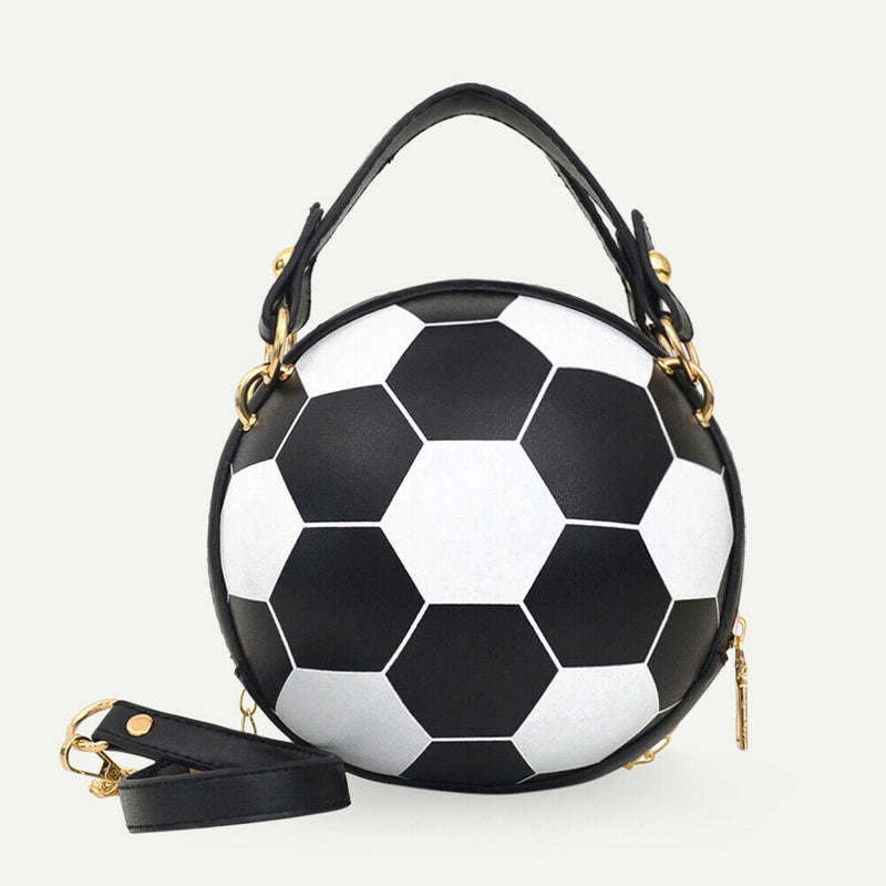 Round Shoulder Bag Women Totes Chain Messenger Handbag (Football Black)