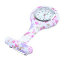 Rose red white flower pattern Silicone Nurses Brooch Tunic Fob Pocket Watch