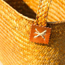 Natural Round Straw Basket Bin Handmade with Handgrip Orange 33X21X26cm R8M9