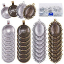 64-Pieces Pendant Set,16Pcs Oval Pendant Trays And 16Pcs Round Bezels With