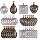 48 Pendant Trays Teardrop Bright Glass Cabochon Dome Tiles DIY Jewelry Making LJ