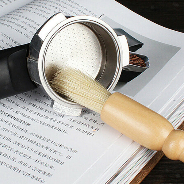 Coffee Grinder Cleaning Brush Heavy Wood Handle/Natural Bristle Home Barista