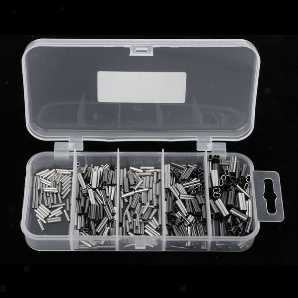 500Pcs Fishing Crimps Sleeves Full Size Kit Leader Rigging Tackle Connector