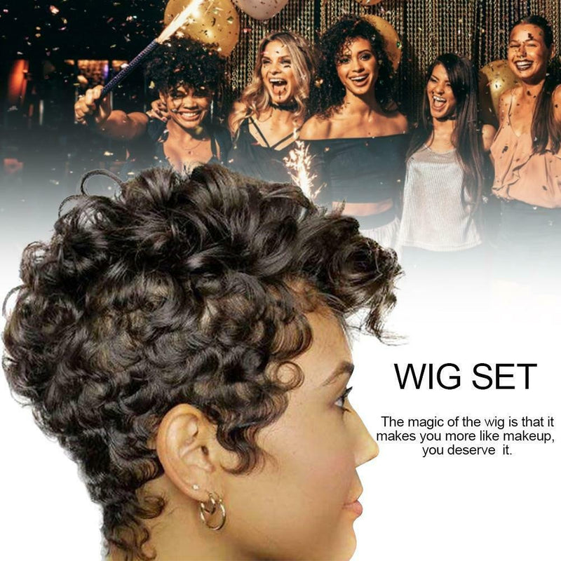 Black Short Curly Wigs Natural Synthetic Hair Wigs for Man Women