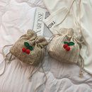 Straw Bag Ladies Beach Bag Personality Messenger Bag Drawstring Cherry Lady W6E6