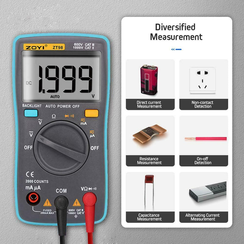 Digital Backlight Multimeter Automatic Range 4000 Counts Voltage Meter Tester