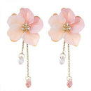 Chic Women Acrylic Crystal Flower Drop Dangle Earrings Pink Long Chain Jewelry