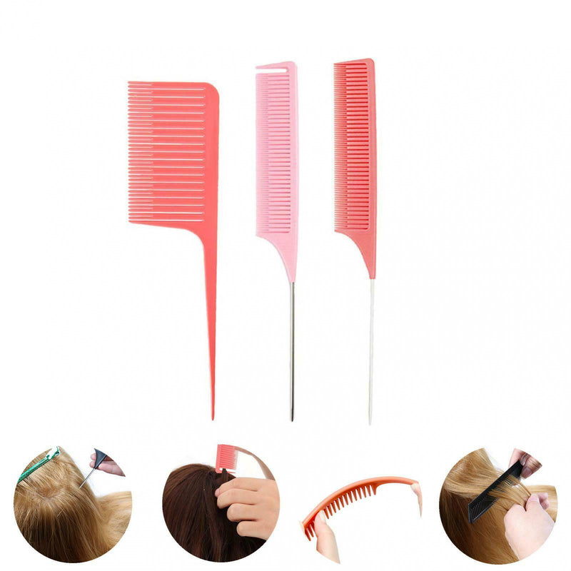 3x Heat-resistant Weaving Highlighting Foiling Hair Comb Dyeing Combs Pink