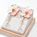Women Acrylic Flower Dangle Earrings Petals Crystal Tassel Drop Earrings Jewelry
