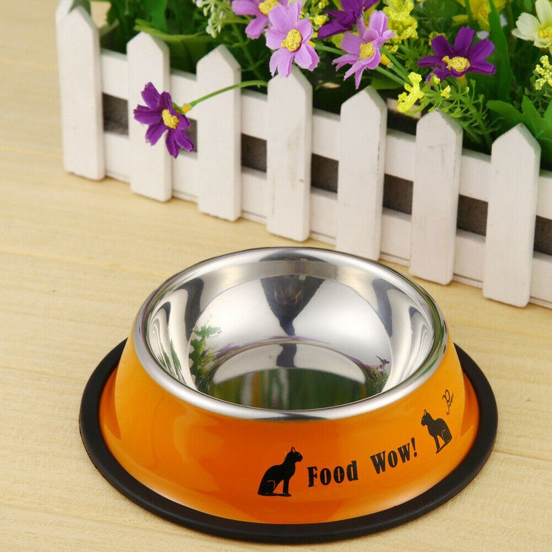 Stainless Steel Anti-skid Dog Cat Food Water Bowl Pet Feeding Tool Orange A