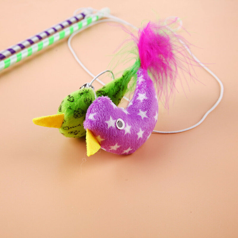2pcs Cat Toys Interactive With Bells Elastic Rod Cat Plush Chick Toys A