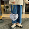 Heart Shaped Messenger Bag Women Girl Plush Shoulder Handbag (Dark Grey)