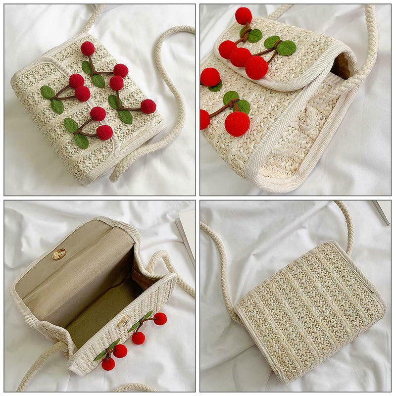 Summer Cherry Straw Messenger Bags Women Handbags Crossbody Shoulder Bag A