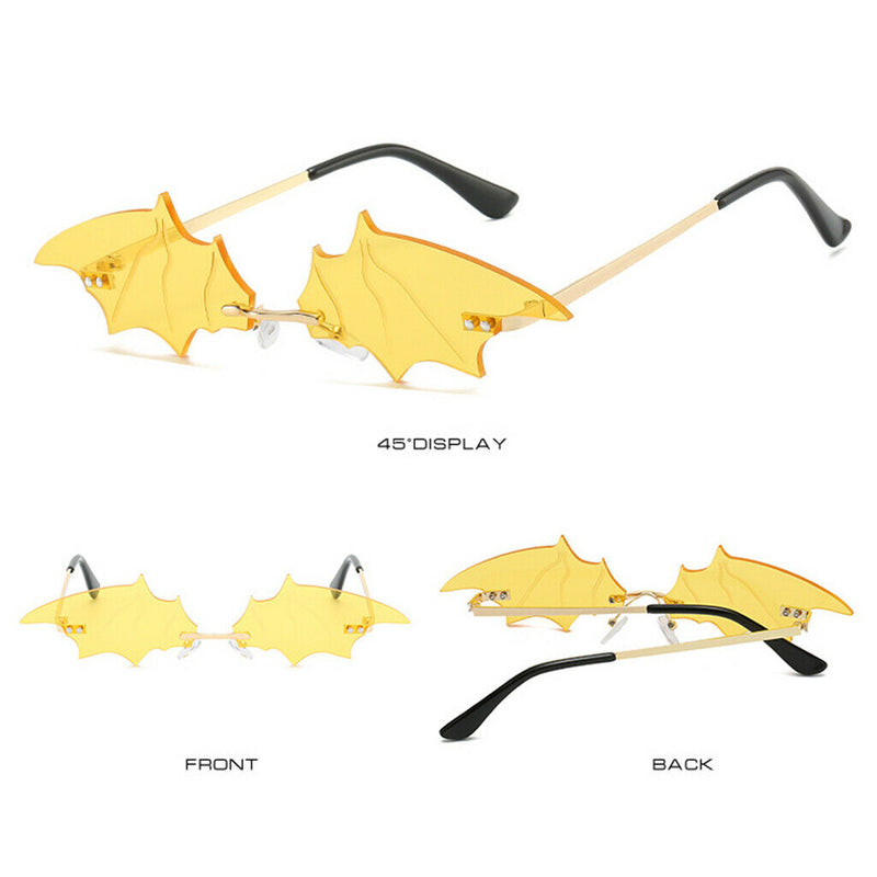 3Pcs Chic Bat Shaped Rimless Sunglasses UV400 Designer Sun Glasses Halloween