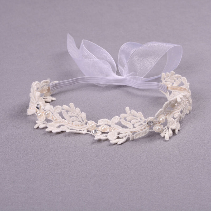 Baby Girls White Floral Hair band Adjustable Headband Lace Flower Headband Gw