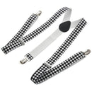 Unisex White Black Argyle Pattern Adjustable Y-Shaped Suspender Braces