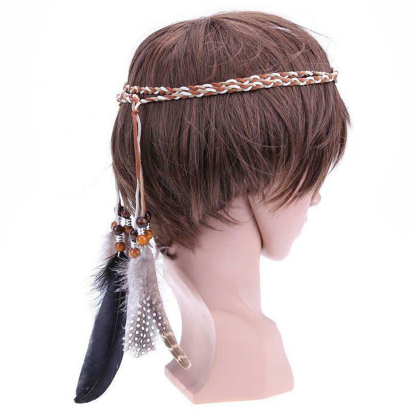 Women Peacock Feather Hair Accessories Headdress Bohemian Knitted Head Band A