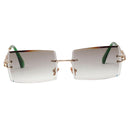 2Pack Stylish Rectangle Cut Rimless Sunglasses Tinted Lens Eyewear Shades Green