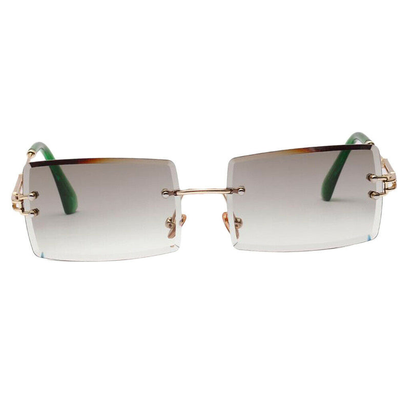 2Pack Stylish Rectangle Cut Rimless Sunglasses Tinted Lens Eyewear Shades Green